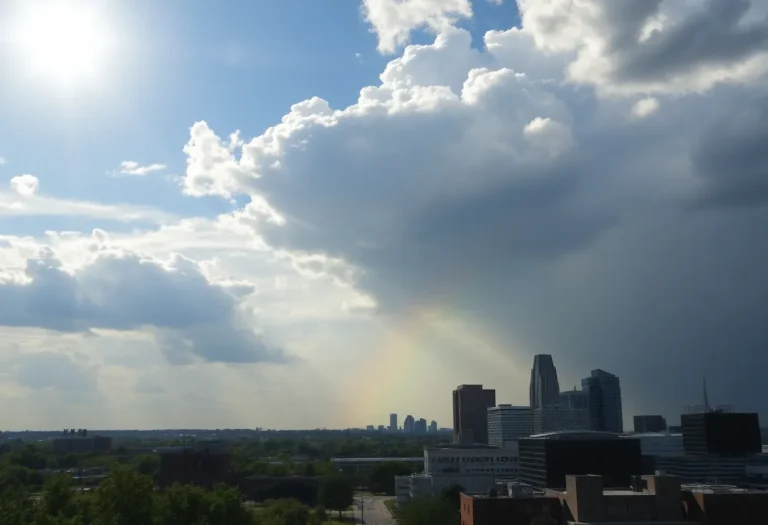 View of Memphis skyline with changing weather conditions