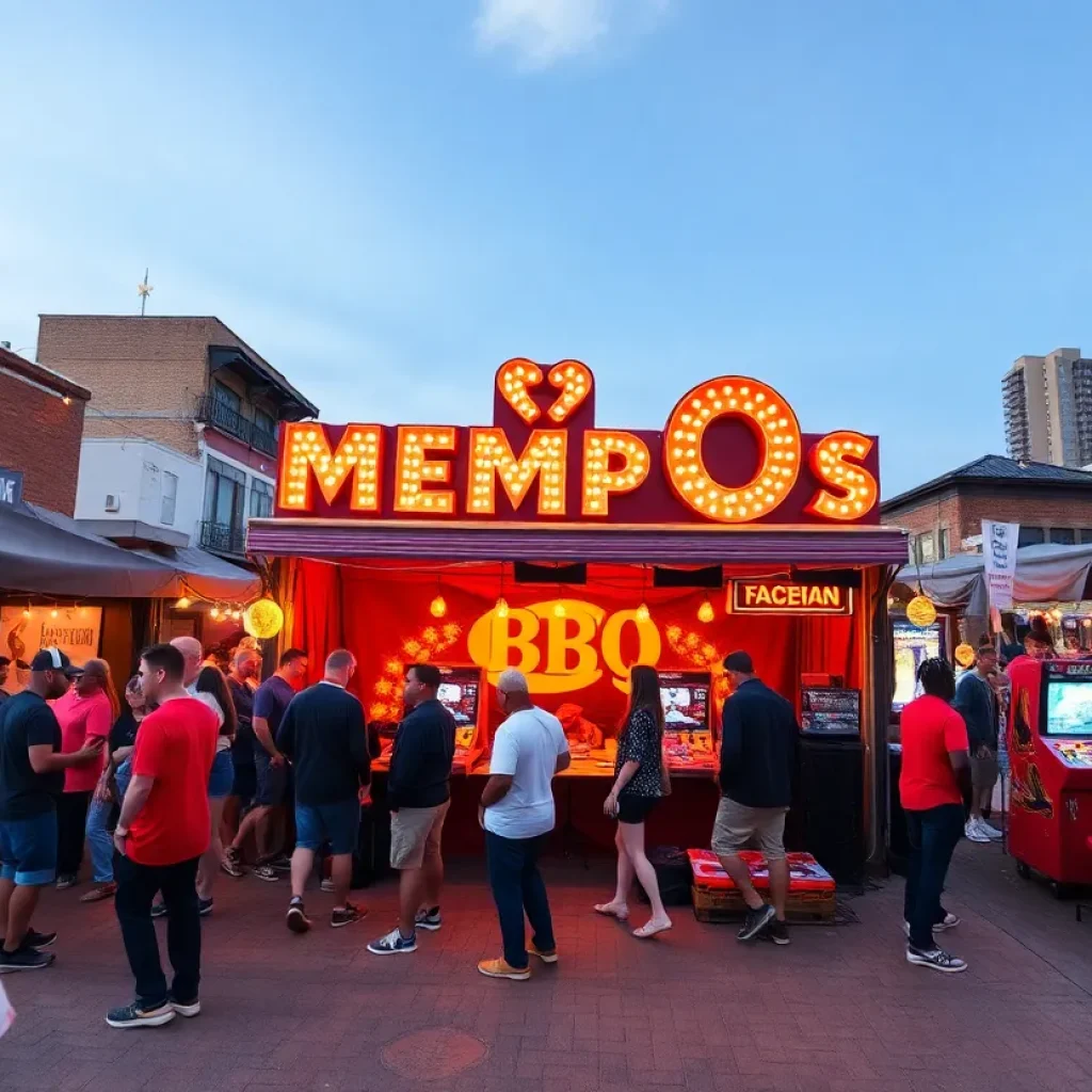 A collage of festive events and activities in Memphis, including live music and food celebrations.